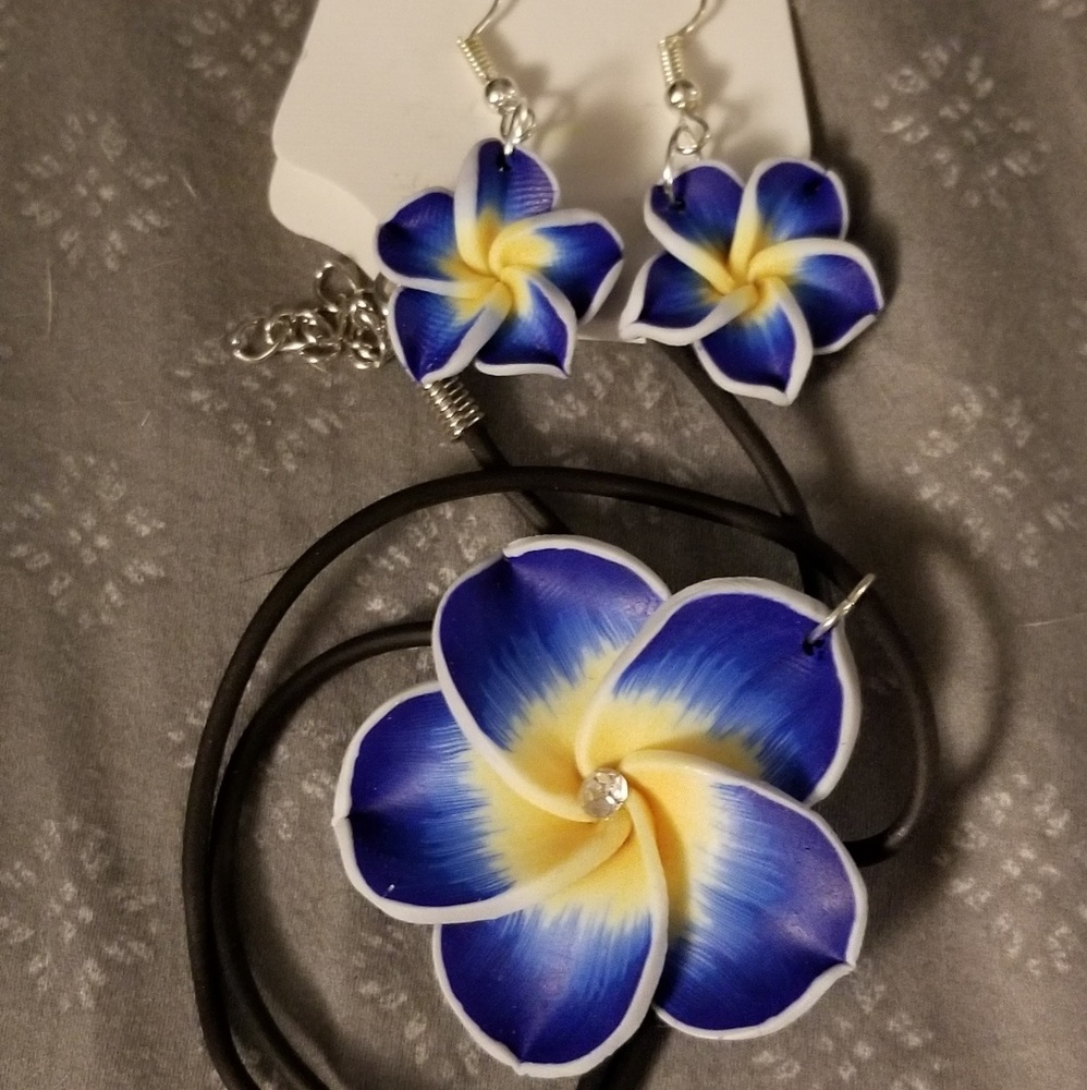 Plumeria Necklace & Earring Set